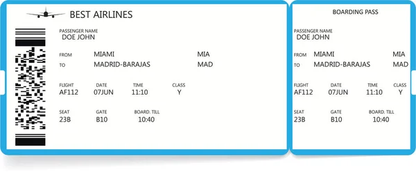 Carte bleue d'embarquement. Concept de voyage — Image vectorielle