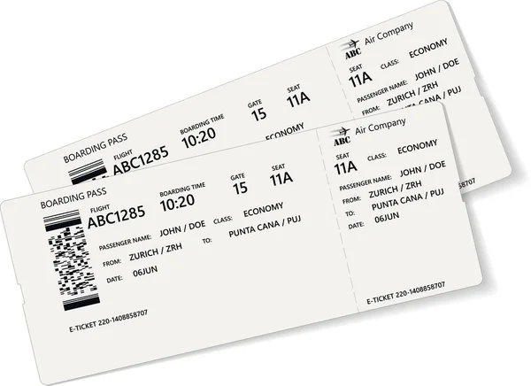 Bilhete de avião realista ou design de cartão de embarque — Vetor de Stock