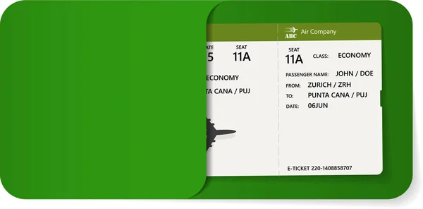 Illustration Billet Avion Carte Embarquement Intérieur Une Enveloppe Verte Vecteur — Image vectorielle
