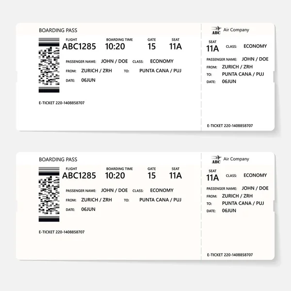 Diseño realista de billete de avión o tarjeta de embarque — Archivo Imágenes Vectoriales