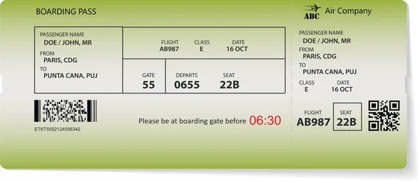 Muster einer Bordkarte und eines Flugtickets — Stockvektor