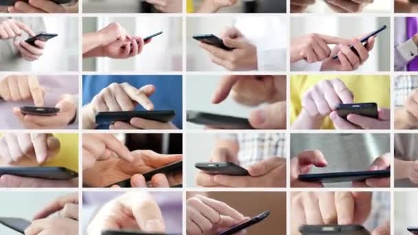 Holding Smartphone Dokunmatik Ekranda Metin Yazarak Uygulamaları Kullanarak Eller Close — Stok video