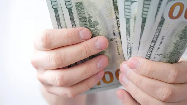 Man Tellen Ons Dollar Close Zakelijke Grote Geld Van Succes — Stockfoto