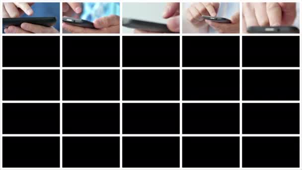 Ένας άνθρωπος που χρησιμοποιεί εφαρμογές σε κινητό smartphone με οθόνη αφής — Αρχείο Βίντεο