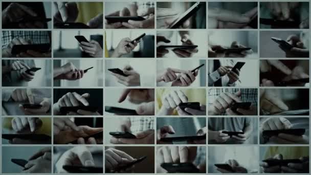 Collage of sliding and typing touch screen of smart phone or tablet computer — Stock Video