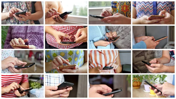 Close-up of young woman hands typing sms — Stock Photo, Image