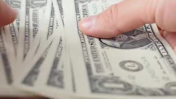 Personne comptant les billets en dollars entre les mains. Couture d'argent. Homme riche . — Video