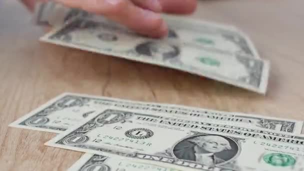 Pessoa a contar notas de dólar nas mãos. Um pouco de dinheiro. Homem rico . — Vídeo de Stock