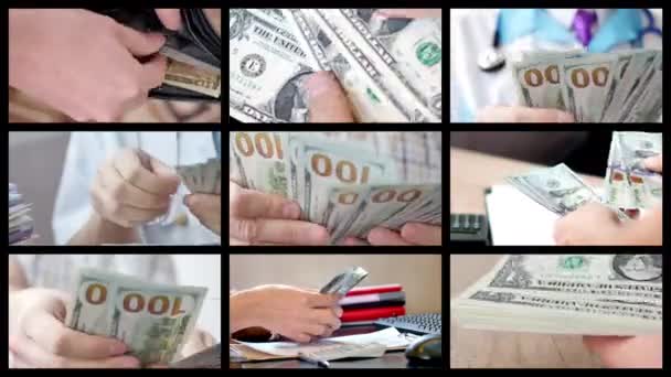 Colagem de pessoas diferentes contando dinheiro. de muito dinheiro — Vídeo de Stock