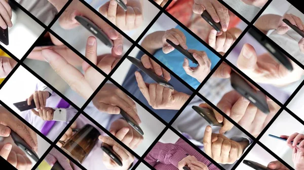 Close-up of hands holding smartphone and typing text on touch screen