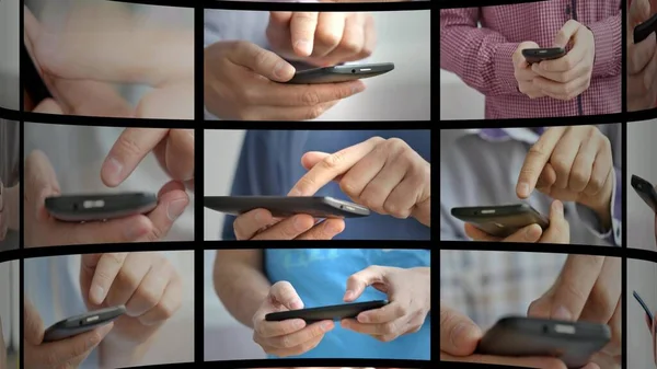 Close-up of hands holding smartphone and typing text on touch screen