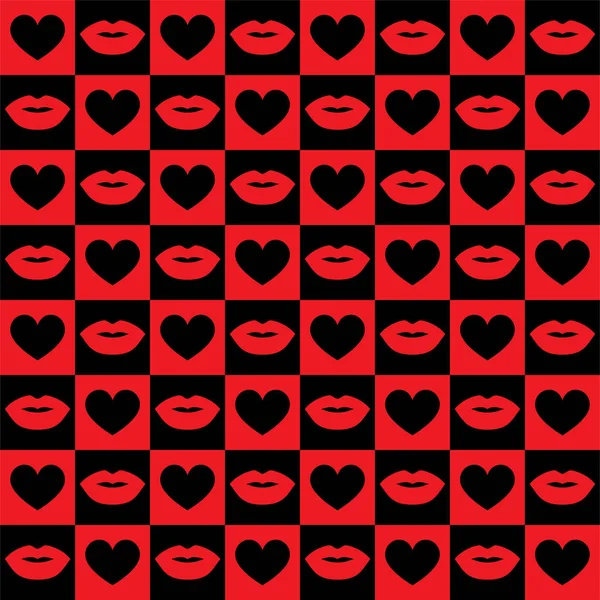 Lips Hearts Checkered Background — Stock Vector