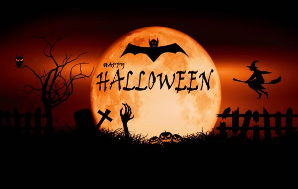 Темная Ночь Хэллоуин Темном Кладбище Страшными Хомячками Летучими Мышами — стоковое фото