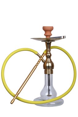 Kısa ve hassas cam nargile bronz beden ve sarı hortum ve seramik ile