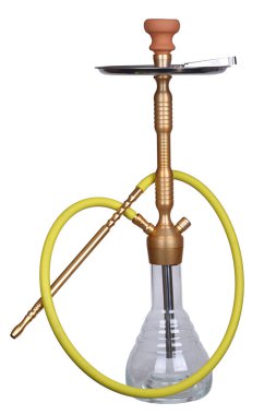 Uzun cam Gaga nargile hardal vücut ve sarı hortum ve çanak çömlek kafa ile