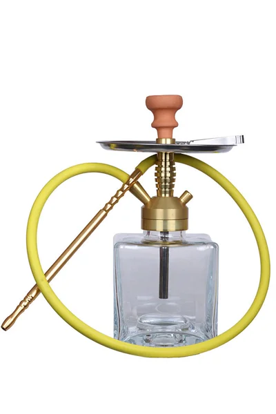 Hookah Vidro Transparente Vítreo Com Corpo Bronze Mangueira Amarela Cerâmica — Fotografia de Stock