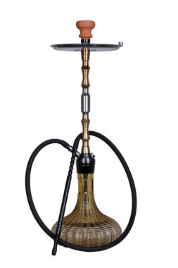 Siyah bir pot ve hortum olan altın ve gümüş renkli gövde ile zarif cam kanca