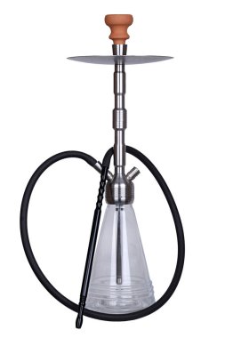 Nargile uzun cam gümüş gövde ve siyah hortum ile