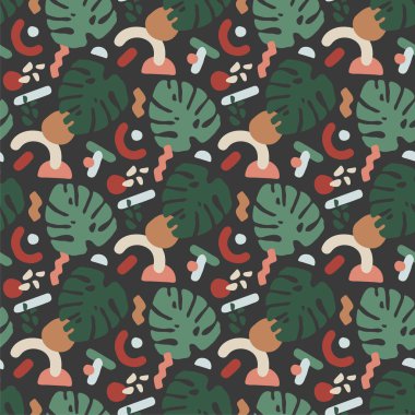 Monstera yaprak. Dikişsiz desen vektör çizim.