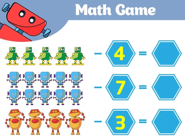 Matemática Jogo Educativo Para Crianças Planilha Subtração Aprendizagem Para Crianças — Vetor de Stock