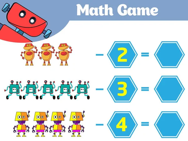 Matematik Pedagogiska Spel För Barn Lärande Subtraktion Kalkylblad För Barn — Stock vektor