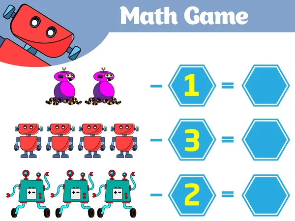 Matematica Gioco Educativo Bambini Imparare Foglio Lavoro Sottrazione Bambini Contando — Vettoriale Stock