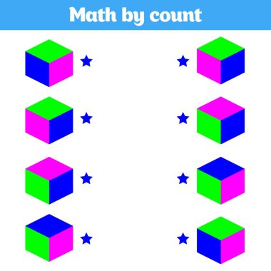  Görsel eğitim oyun çocuklar için. Okul öncesi çocuklar için çalışma. Vektör çizim.