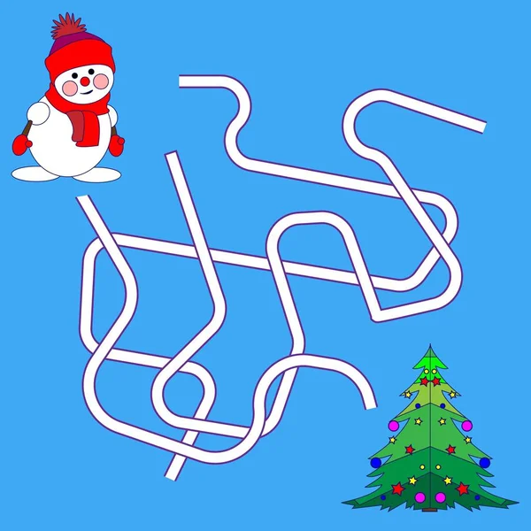 Jeu Drôle Labyrinthe Noël Illustration Vectorielle Nouvel Cartoon Illustration Paths — Image vectorielle