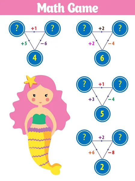 Matematica gioco educativo per bambini. Illustrazione vettoriale. Tema sirena mare, oceano, pesce — Vettoriale Stock