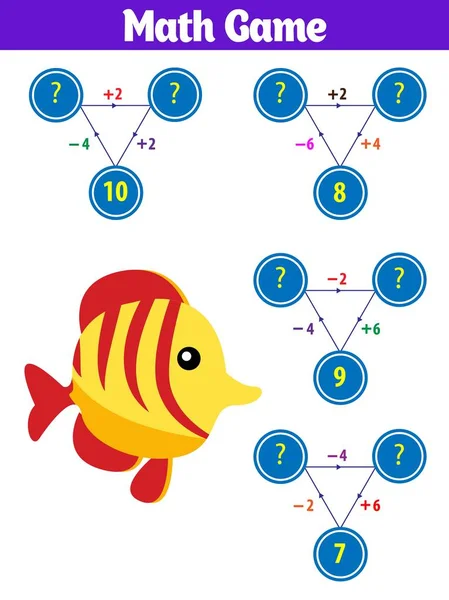 Matematica gioco educativo per bambini. Illustrazione vettoriale. Tema sirena mare, oceano, pesce — Vettoriale Stock