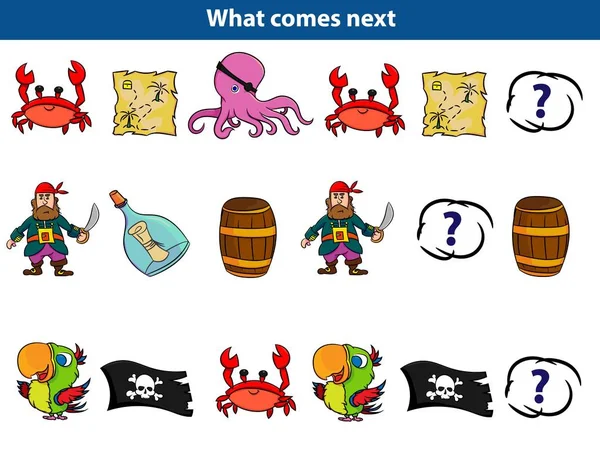 Kommt Als Nächstes Lernspiel Für Kinder Zeichentrick Piratenfiguren Vektorillustration — Stockvektor