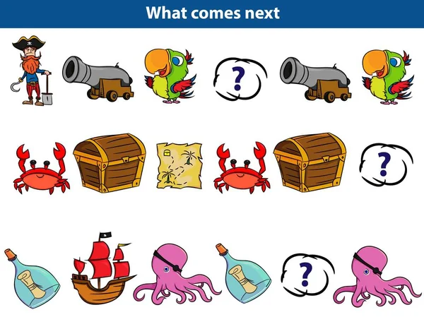 Будет Дальше Образовательная Игра Детей Набор Мультфильмов Пиратских Персонажей Векторная — стоковый вектор