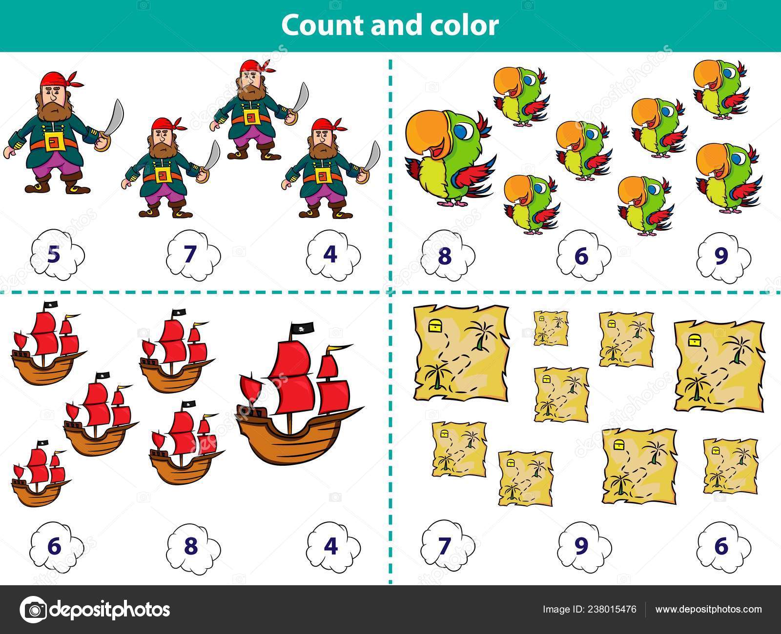 Jogo educacional para crianças contando quantos desenhos animados