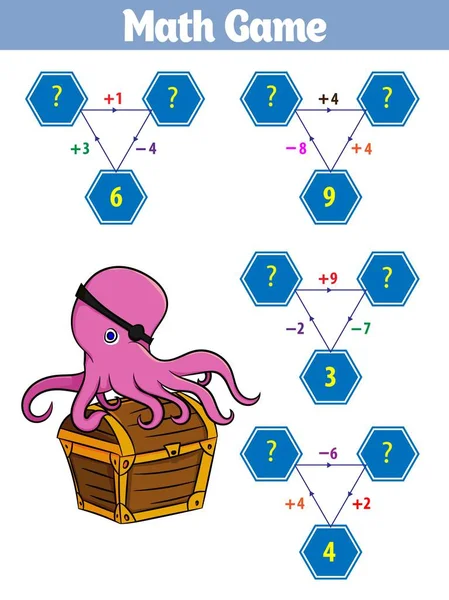 Matematica Gioco Educativo Bambini Set Personaggi Pirata Dei Cartoni Animati — Vettoriale Stock