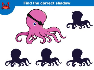 Doğru gölge, eğitim çocuklar için oyun bulmak. Çizgi film korsan karakter kümesi. Vektör çizim.