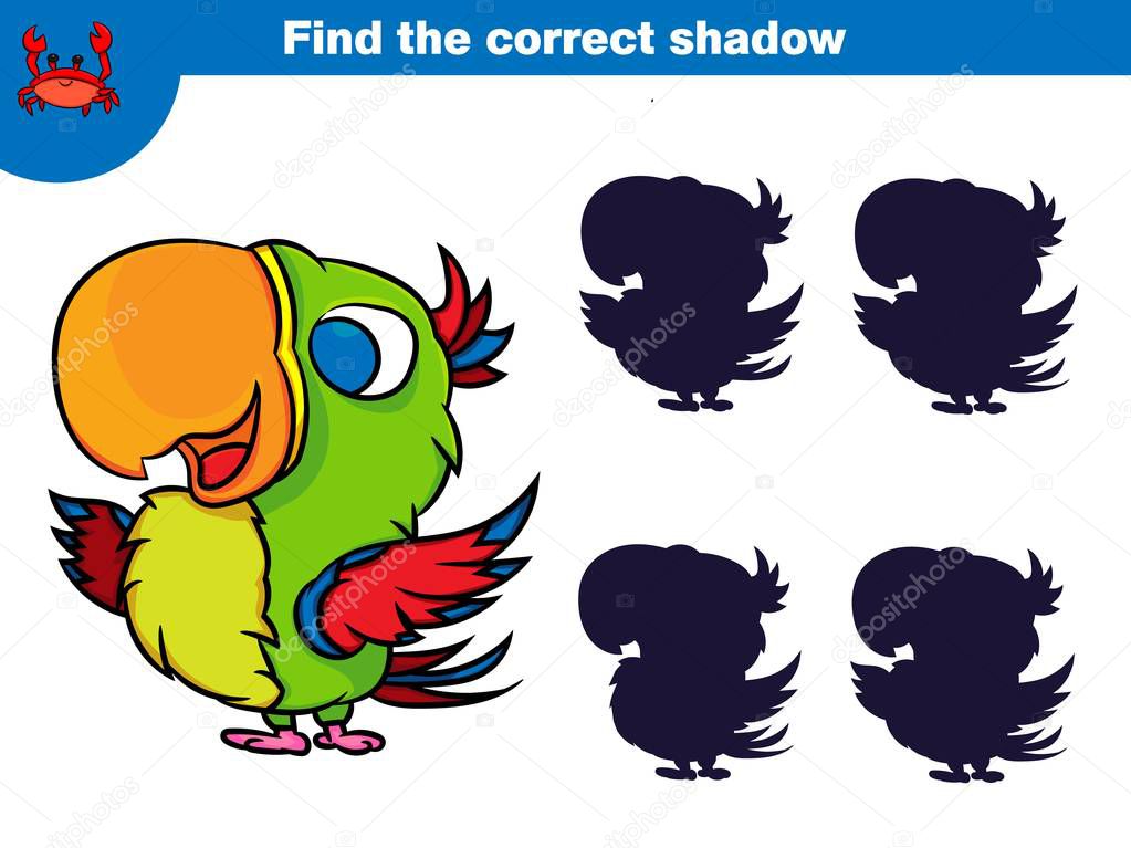 Find the correct shadow, education game for children. Set of cartoon pirate characters. Vector illustration.