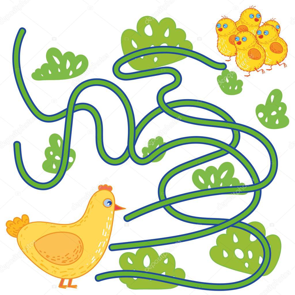 Cartoon Illustration of Paths or Maze Puzzle Activity Game. Kids learning games collection