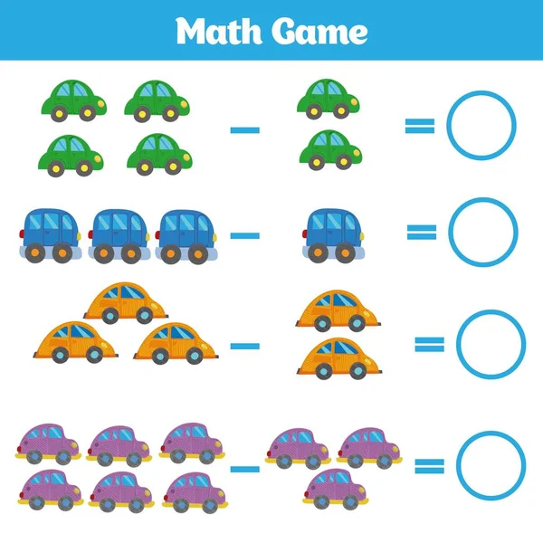 Mathématiques jeu éducatif pour les enfants. Feuille d'apprentissage de la soustraction pour les enfants, activité de comptage. Illustration vectorielle — Image vectorielle
