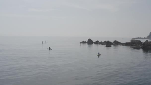Group Sup Surfers Floating Bay Nakhodka Eastern Russia Clear Blue — Stock Video
