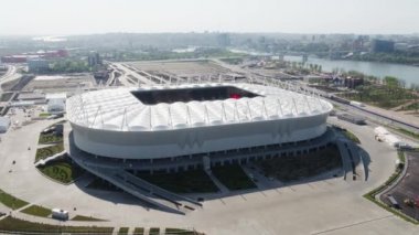 Rostov-on-Don, Rusya - 27 Nisan 2018: Yeni futbol stadyumu Rostov-Arena'nın helikoptergörüntüsü