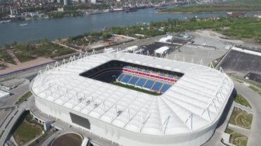 Rostov-on-Don, Rusya - 27 Nisan 2018: Yeni futbol stadyumu Rostov-Arena'nın helikoptergörüntüsü