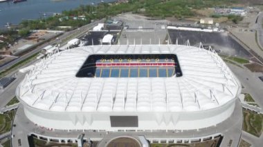 Rostov-on-Don, Rusya - 27 Nisan 2018: Yeni futbol stadyumu Rostov-Arena'nın helikoptergörüntüsü