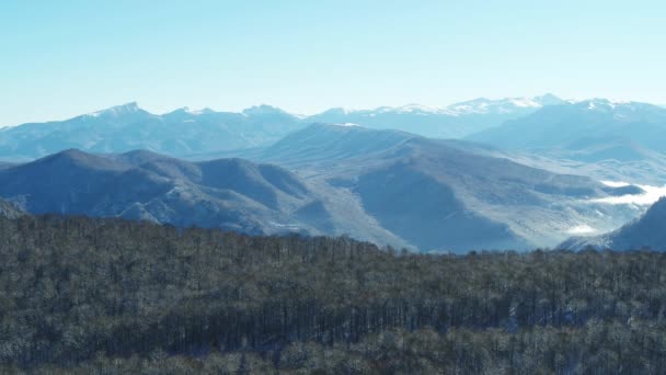 Montagne e foreste in inverno: un bellissimo paesaggio dall'alto. Russia — Video Stock
