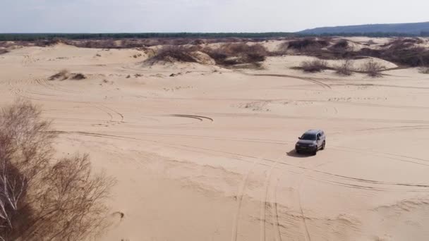 Carro passeios em um belo deserto de areia na Rússia — Vídeo de Stock