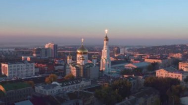 Rostov-on-Don, Rusya - Ekim 2016: Gün batımında katedral, hava çekimi