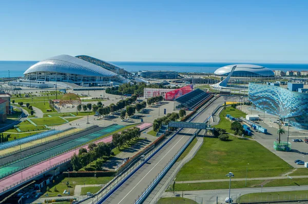 Soči, Rusko - říjen 2019: Olympic Park Soči - letecký pohled — Stock fotografie