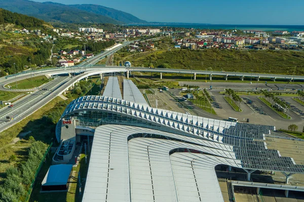 Sochi, Russia - October 2019: aerial view of the Olympic Park train station — Stock Photo, Image