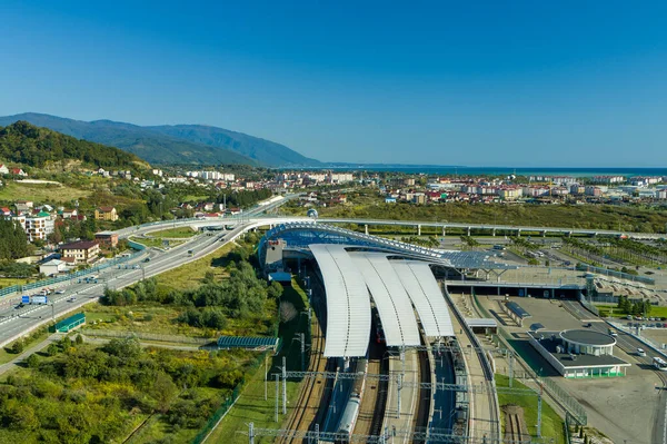 Sochi, Russia - October 2019: aerial view of the Olympic Park train station — Stock Photo, Image