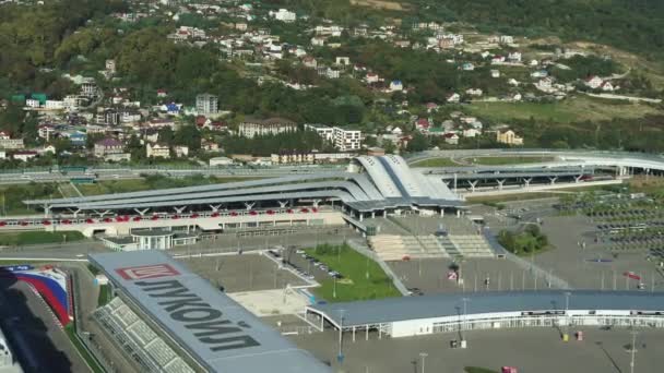 Sochi, Russia - October 2019: train station Olympic Park, aerial video — Stock Video