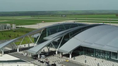 Rostov-on-Don, Rusya - 2019: Platov Uluslararası Havaalanı, hava manzaralı